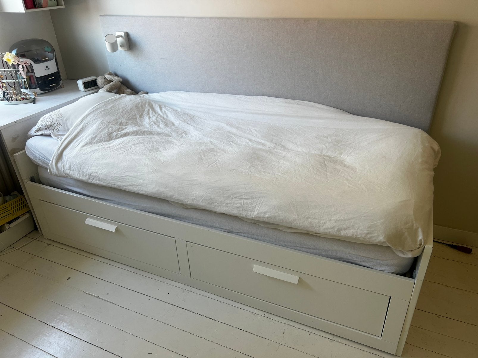 Brimnes bed uitschuifbaar 80x200 160x200, Ophalen, Eenpersoons, Wit, Zo goed als nieuw