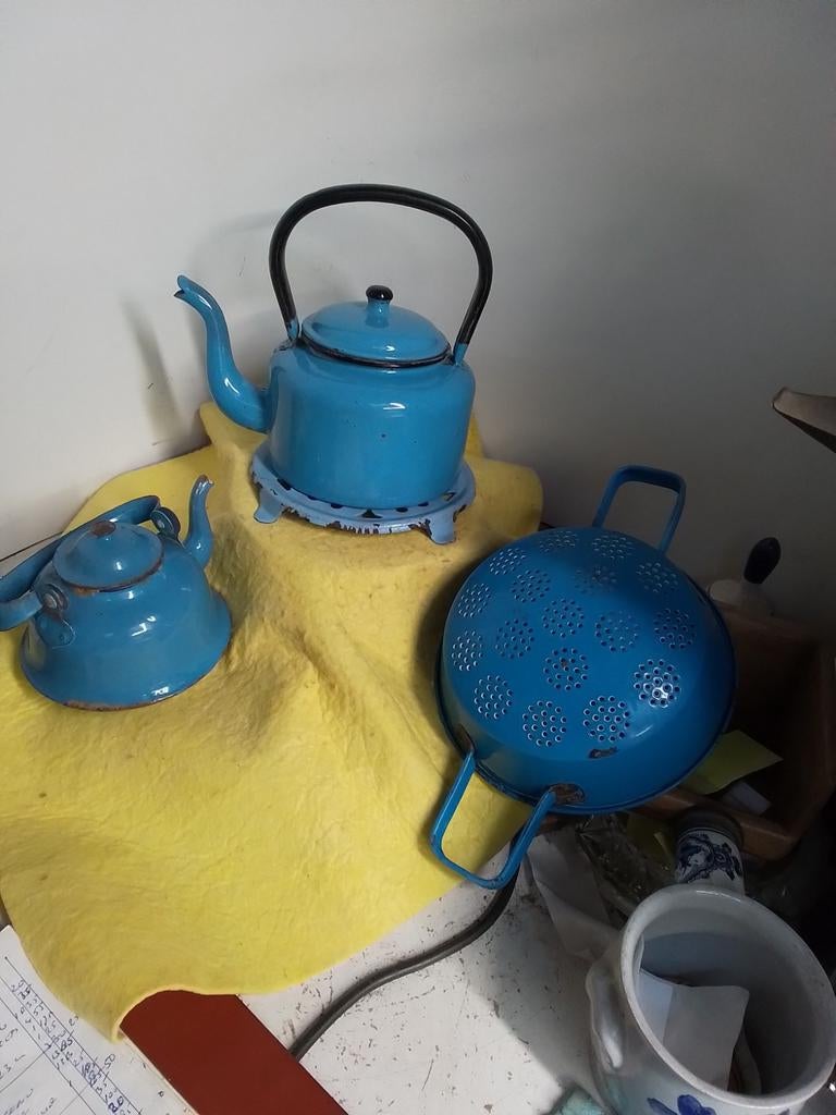 13516) mooi antiek geëmailleerd  keuken setje 4 delig, Ophalen of Verzenden