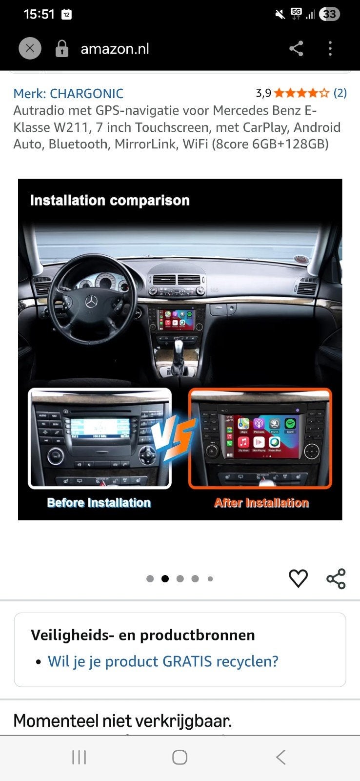 Android Radio Mercedes E-Klasse W211 NIEUW!, Ophalen, Nieuw