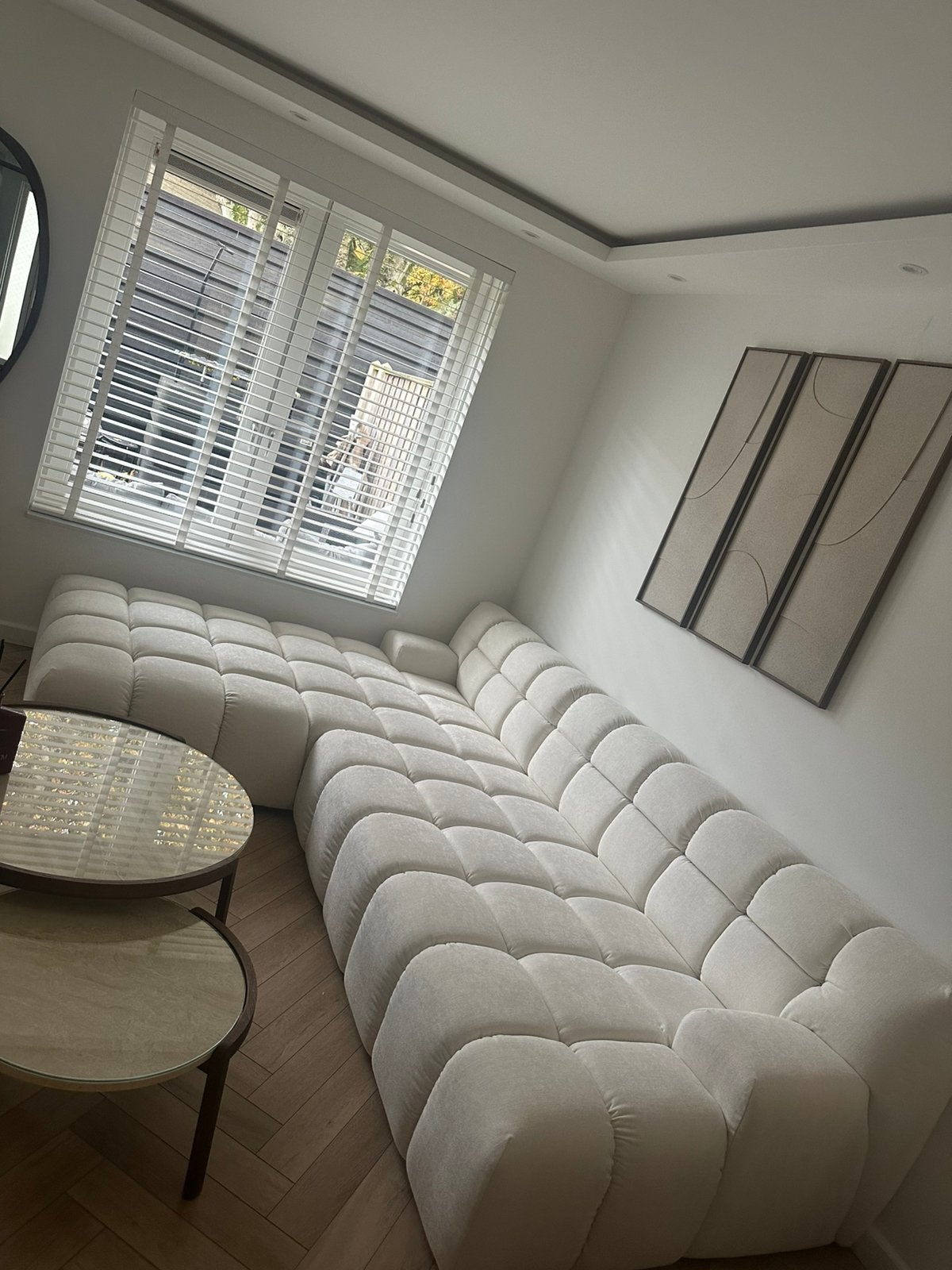 Loungebank hoekkabnk driehoek meubelen nieuw!, 75 tot 100 cm, Ophalen of Verzenden, Stof, Vierpersoons of meer