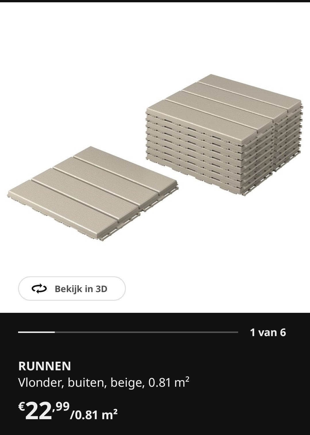 Ikea Runnen vlonder wit grijs beige ZGAN (18 stuks), Ophalen of Verzenden, Zo goed als nieuw, Kunststof