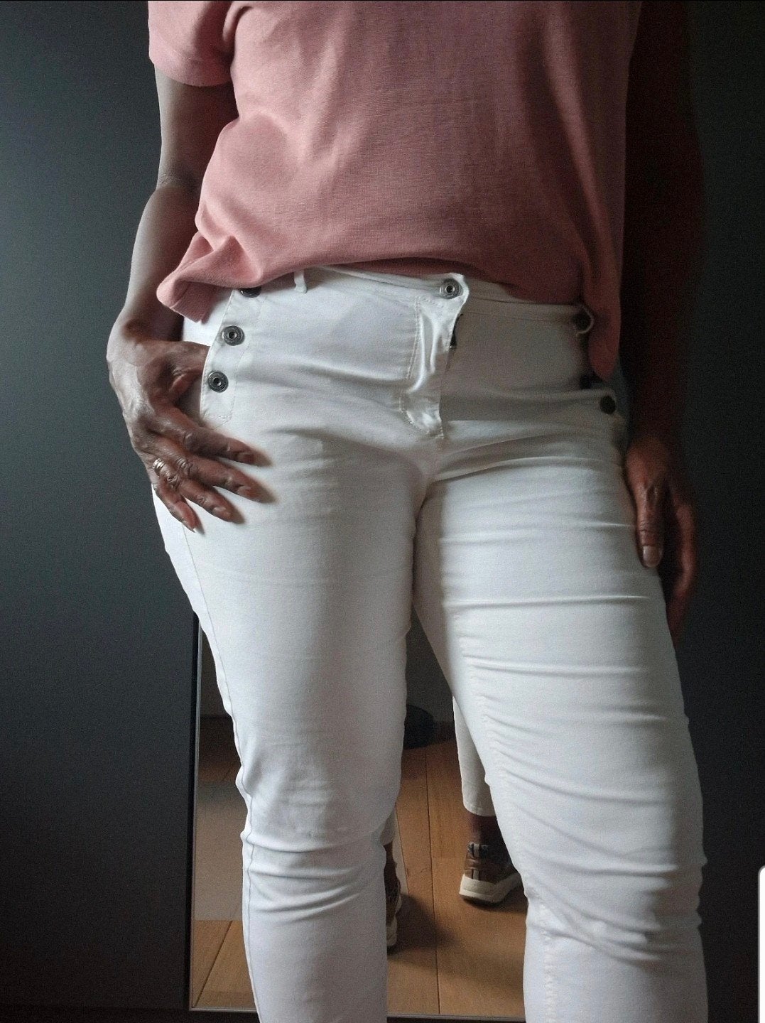 Sandwich Slim Fit Skinny High Waist Broek Maat 44, Beige, Maat 42/44 (L), Ophalen of Verzenden, Driekwart