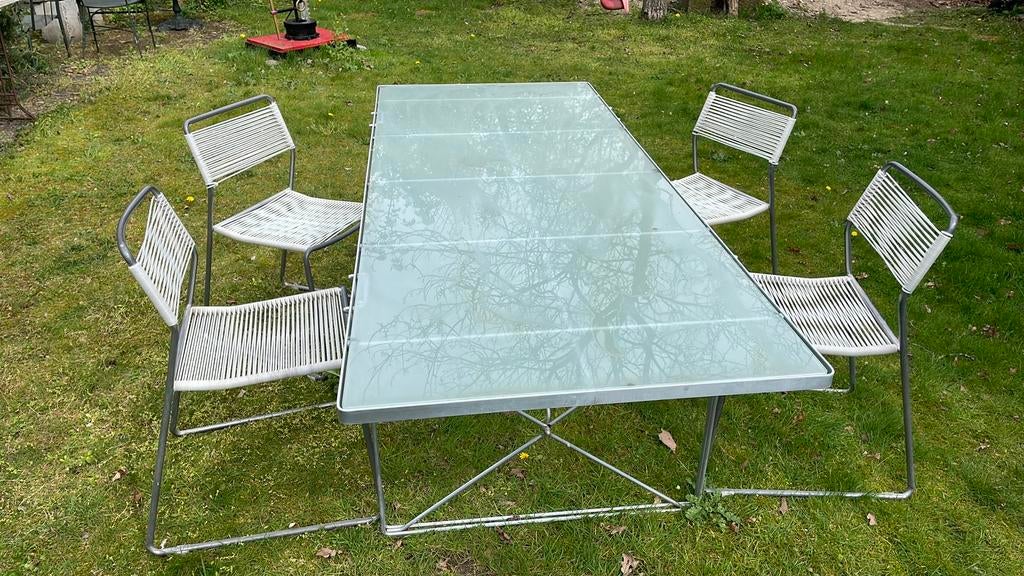 Tuinset glazen tafel met 4 stoelen mooi design moment ikea, Ophalen, Gebruikt, Tuinset