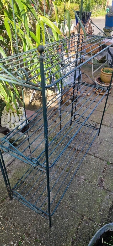 Metalen tuin etagère met 3 plateaus (H 150cm) (brocante), Ophalen, Etagère, Gebruikt, Metaal