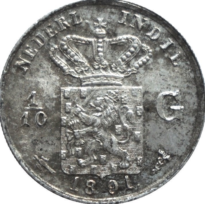 Nederlands-Indië 1/10 gulden 1891 (UNC, zilver), Ophalen of Verzenden, Zuidoost-Azië, Losse munt, Zilver