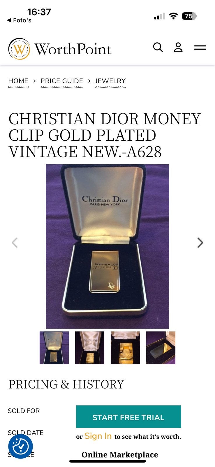 Money clip Christiaan Dior vintage, Ophalen of Verzenden, Goud, Ketting, Verguld