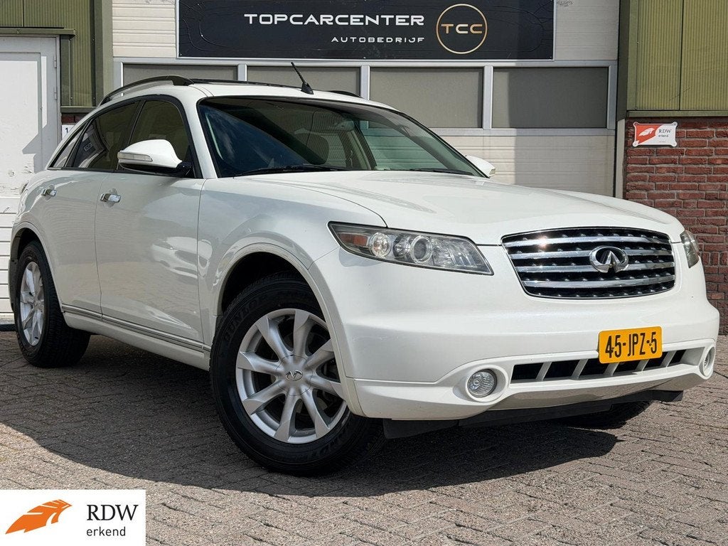 Infiniti FX 35 AWD/SCHUIFD/PARKS/LEER/STOELV/CRUISE/APK, Auto's, Infiniti, Automaat, Gebruikt, Stoelverwarming, Wit