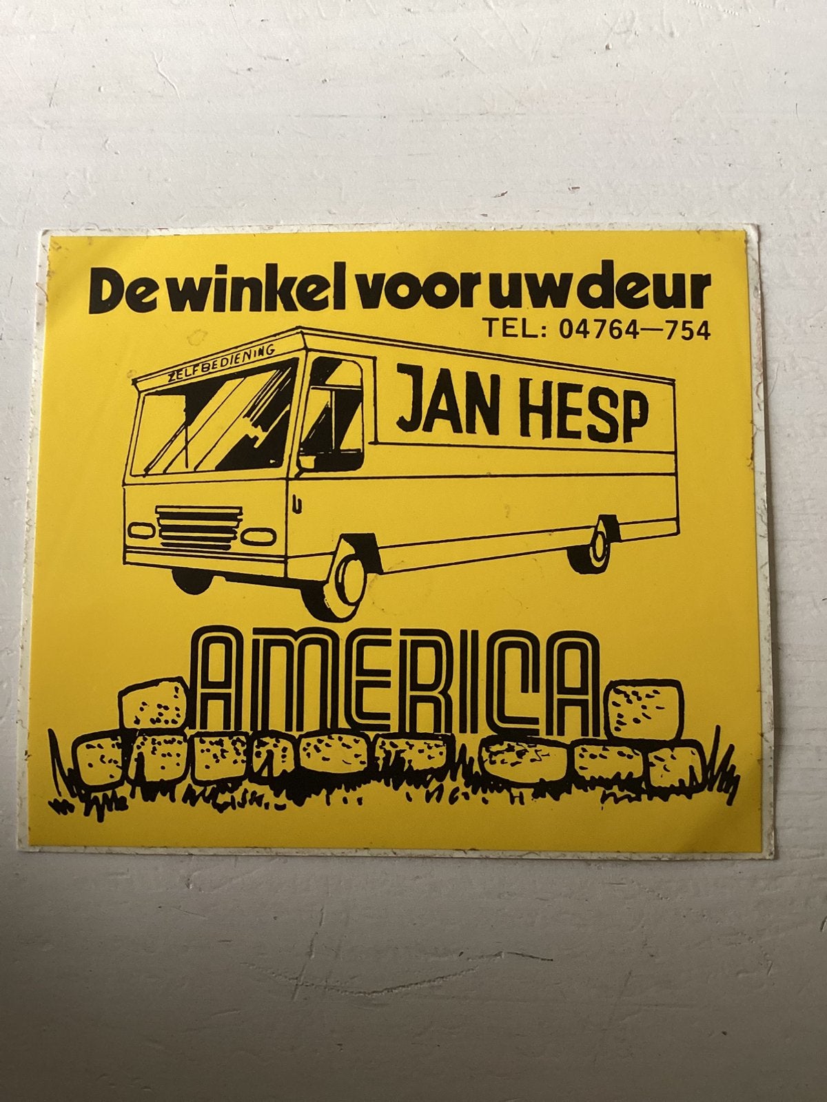 Sticker De winkel voor uw deur Jan Hesp America (SRV), Verzamelen, Verzenden, Zo goed als nieuw, Winkel of Supermarkt