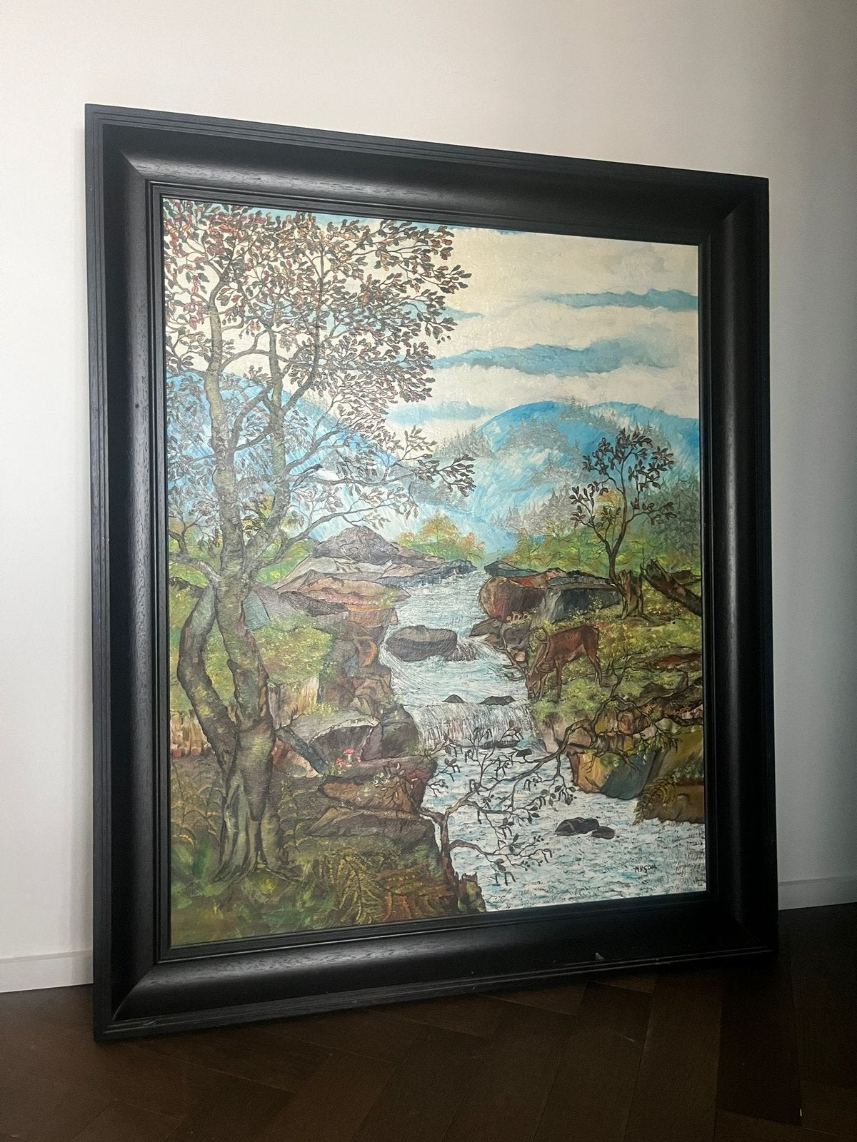 Groot klassiek schilderij op doek “landschap”, Antiek en Kunst, Ophalen