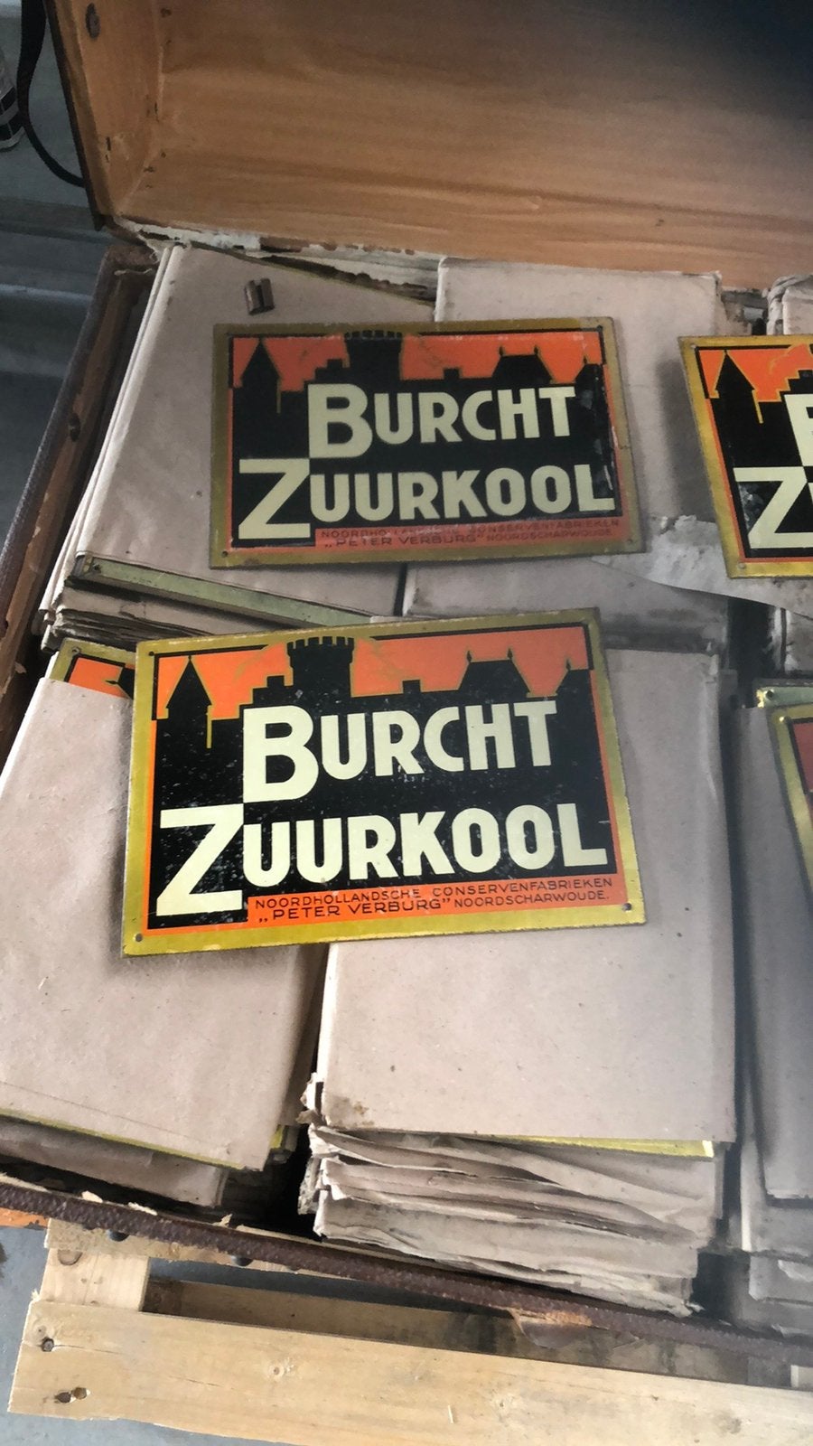 Burcht blikken reclame bordjes jaren 30, Verzamelen, Merken en Reclamevoorwerpen, Ophalen of Verzenden, Gebruikt, Reclamebord