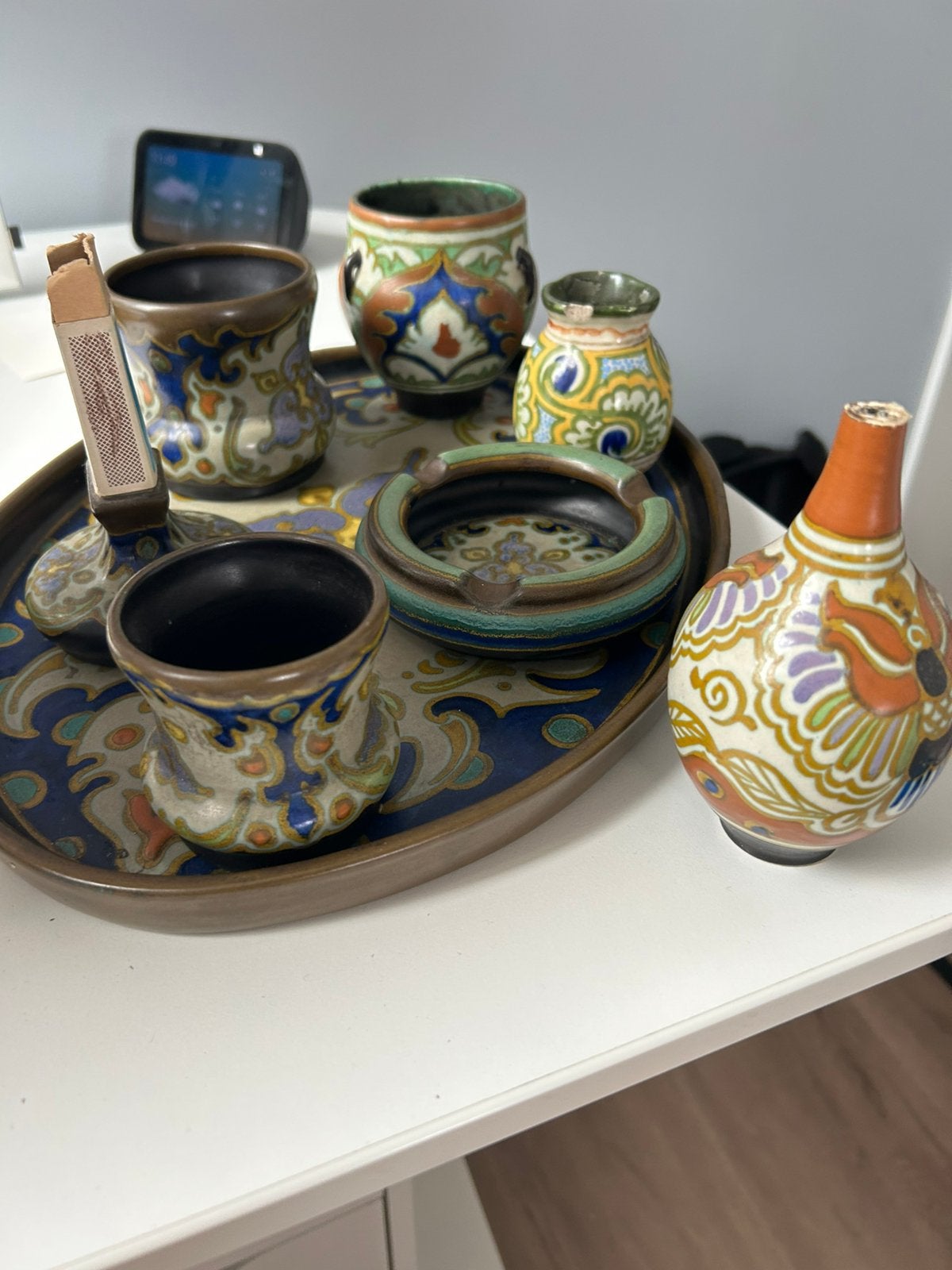 Gouds Plateel rookwarenset, Antiek en Kunst, Antiek | Keramiek en Aardewerk, Ophalen of Verzenden