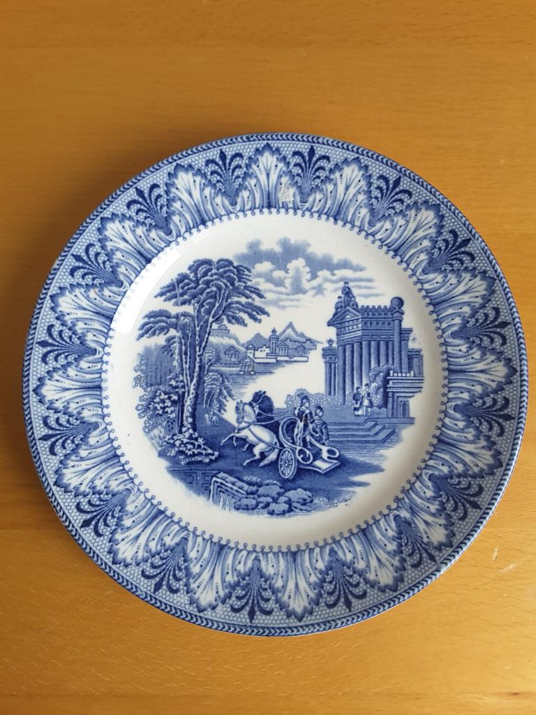 Antiek Cauldon England bord met blauw-wit decor, Ophalen of Verzenden