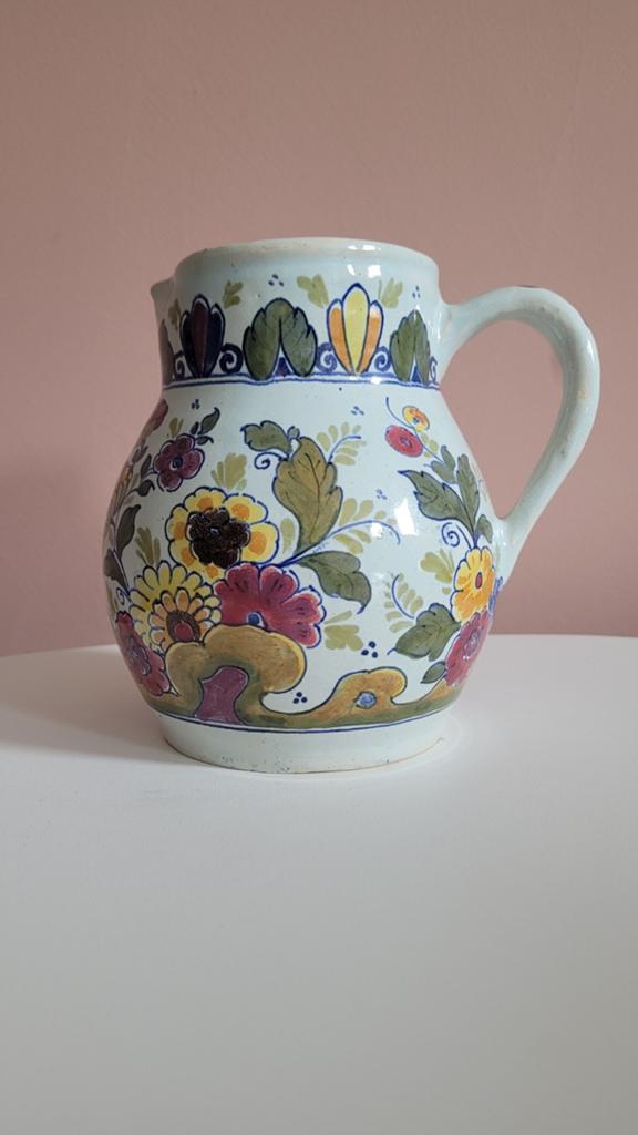 Antieke Delfts Blauwe Kan met Bloemenpatroon, Antiek en Kunst, Ophalen of Verzenden