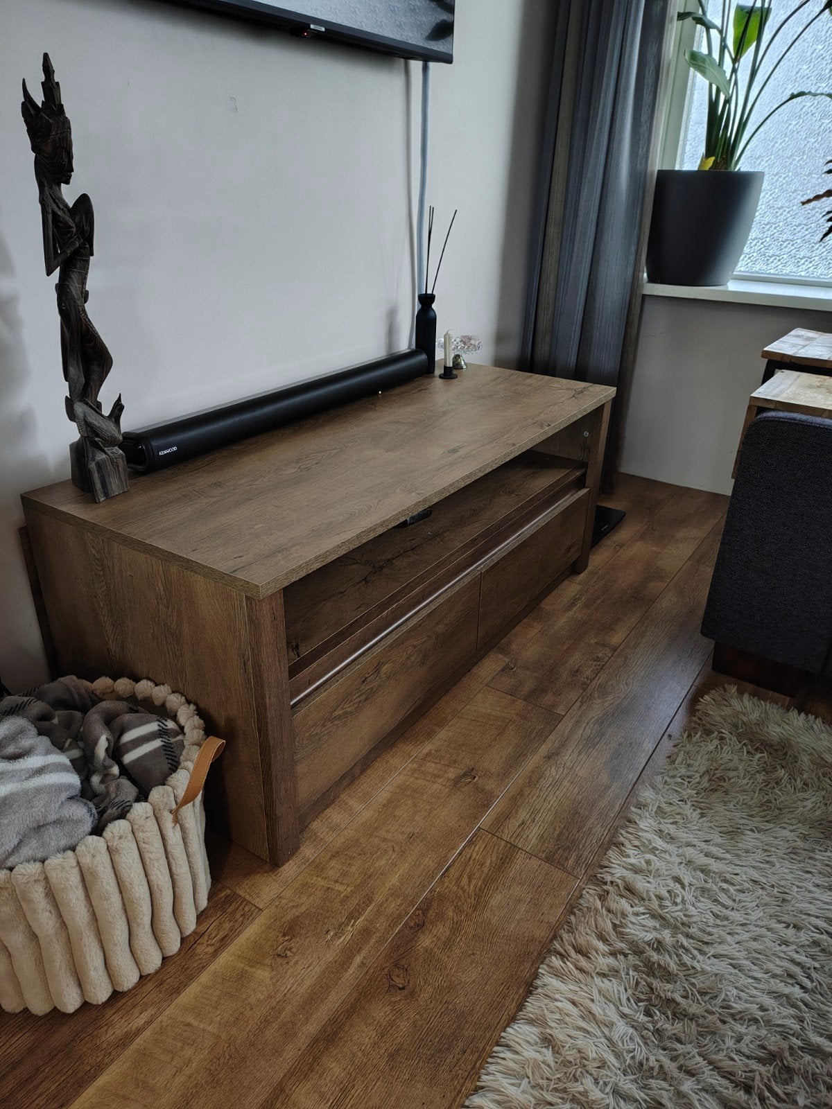 TV-meubel houtlook met lades, Ophalen, 100 tot 150 cm, Zo goed als nieuw, Minder dan 100 cm