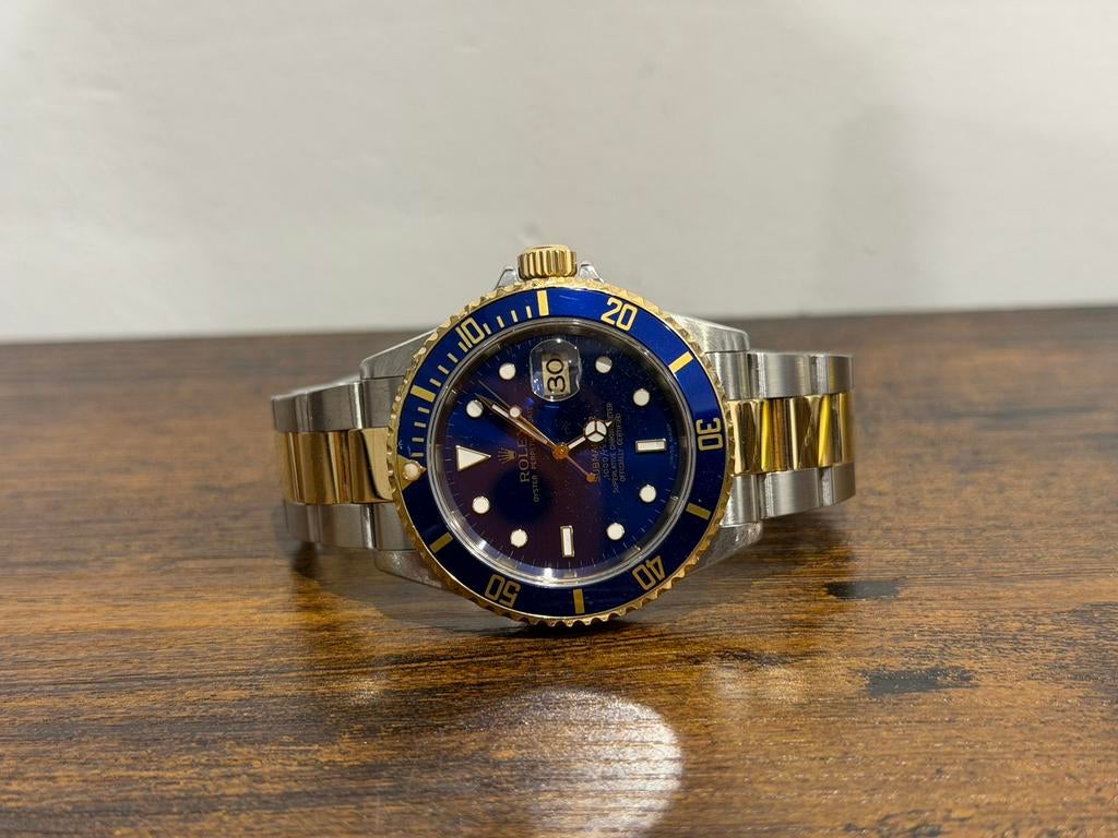 Rolex Submariner Date Blue Gold Steel 16613 / 2008 (Fullset), Sieraden, Tassen en Uiterlijk, Horloges | Heren, Staal, Rolex, Ophalen of Verzenden
