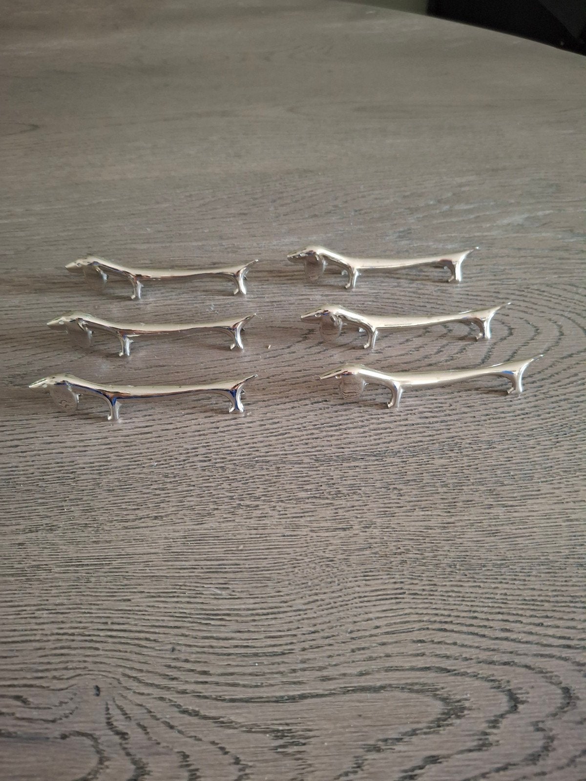Set van 6 Rvs zilverkleurige teckels, Ophalen of Verzenden