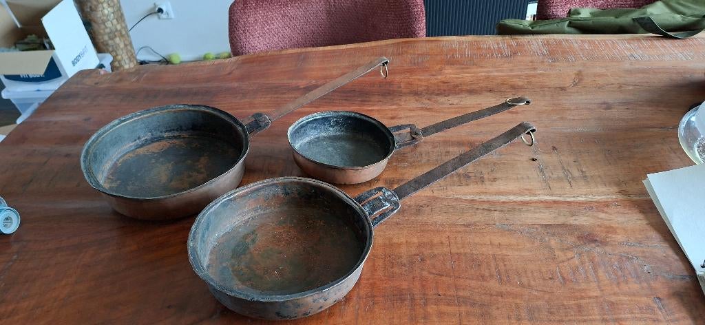 3 antieke Arabische koperen pannen, Ophalen of Verzenden, Koper