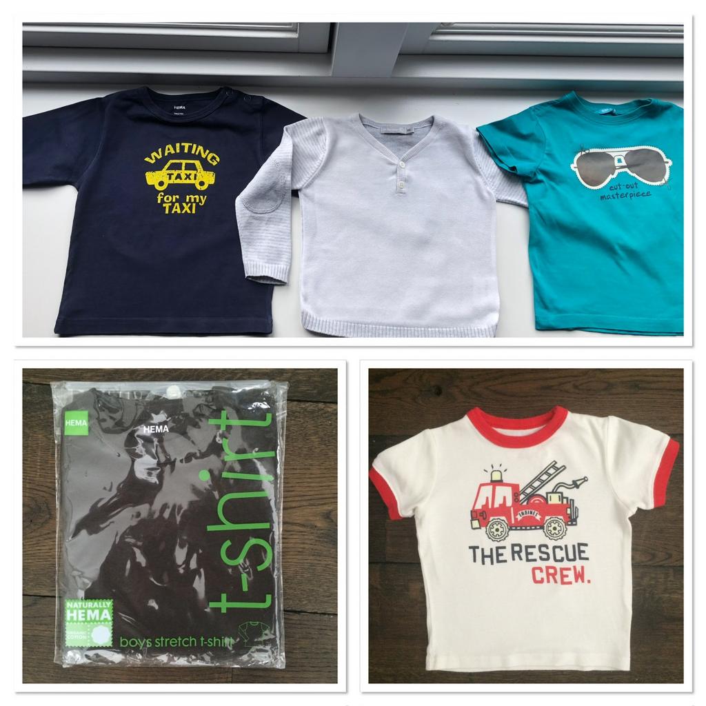 Setje truitje wit grijs Bijenkorf / 4x shirt maat 86, Ophalen of Verzenden, Zo goed als nieuw, Jongetje, Setje