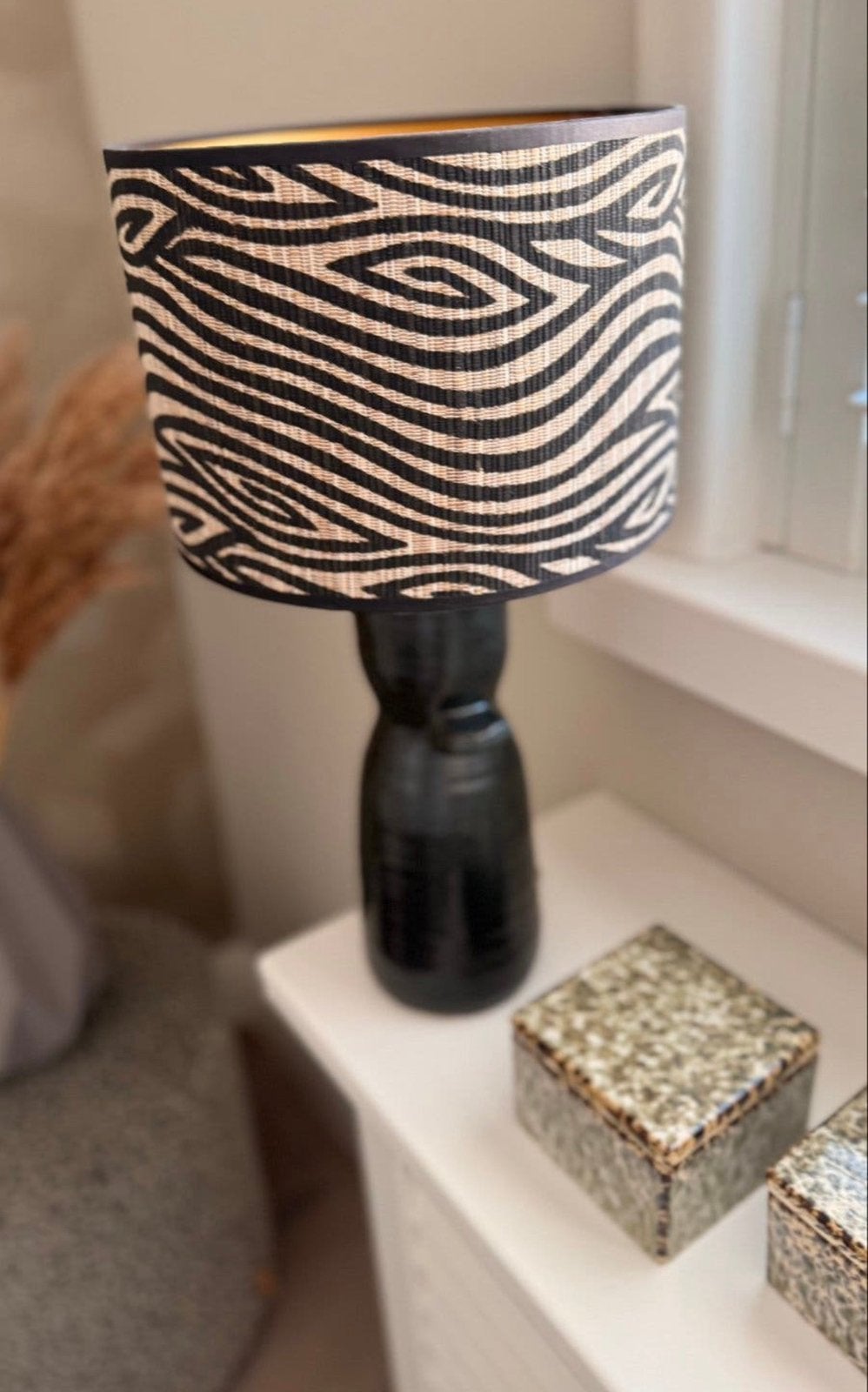 Madame Garage tafellamp, zwart, raffia, Overige merken, 48 cm, Nieuw, Handgemaakt