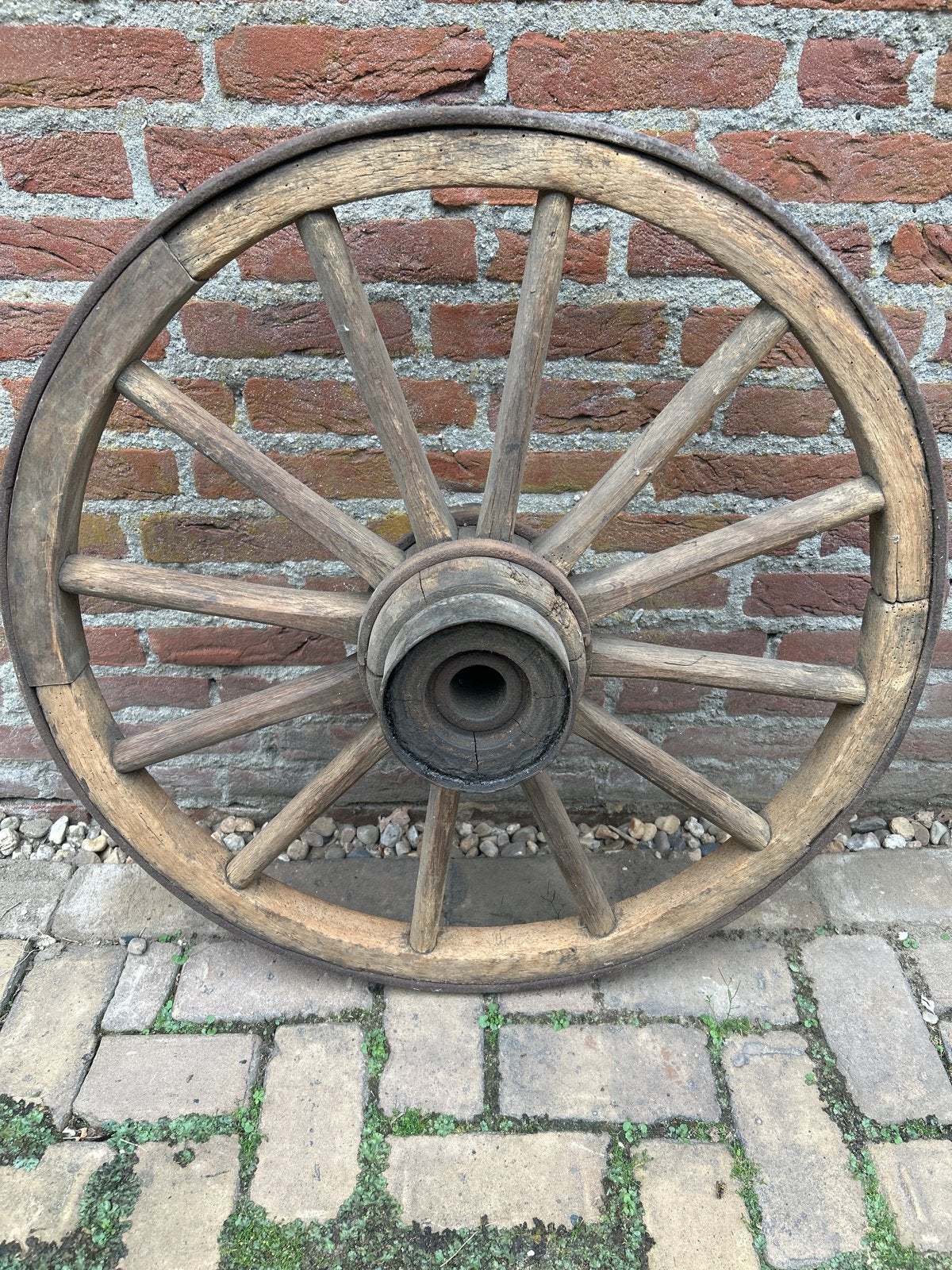 Antiek houten wagenwiel - 80cm diameter, Ophalen