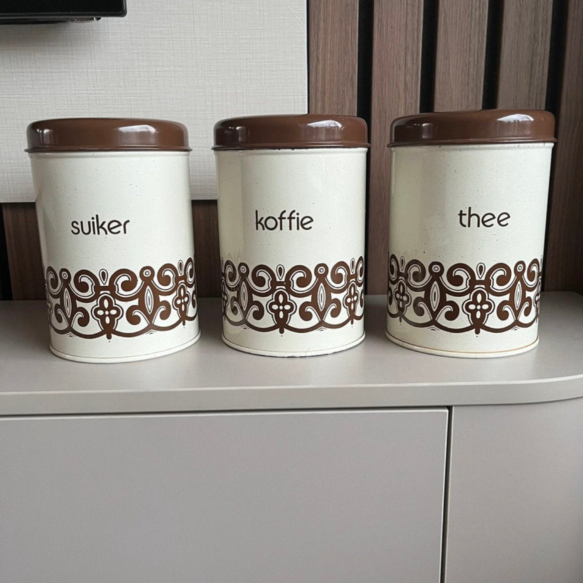 Vintage voorraad bussen; koffie, suiker en thee, Ophalen of Verzenden