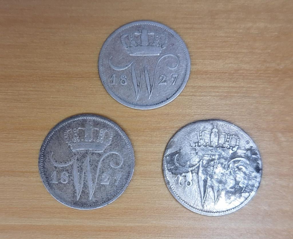 3x 10 cent 1827 (2xU en 1xB), Postzegels en Munten, Munten | Nederland, Setje, Zilver, Ophalen of Verzenden, 10 cent