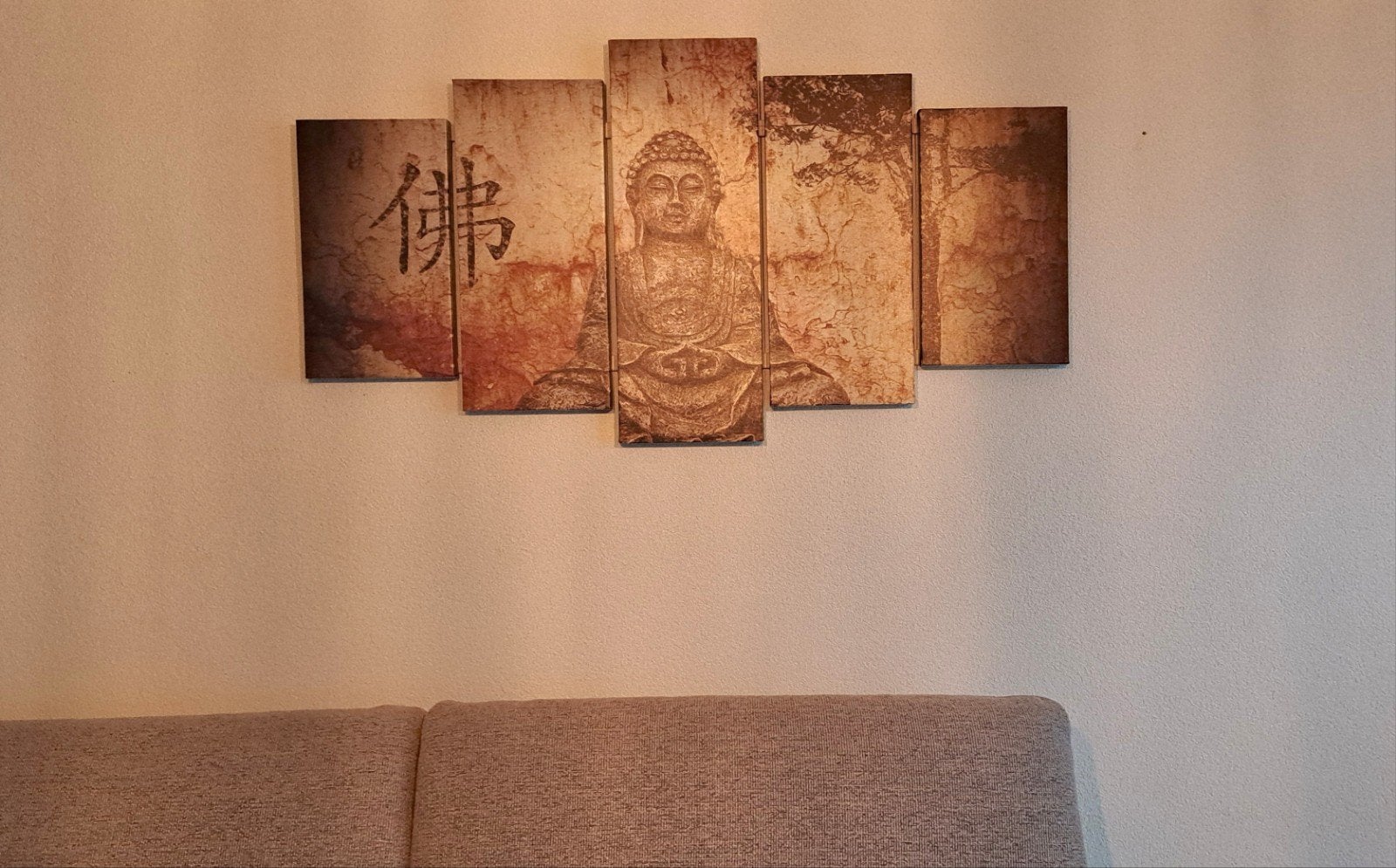 Boeddha wanddecoratie - 5-delig schilderij, Ophalen, Oosters, Meerkleurig, Textiel