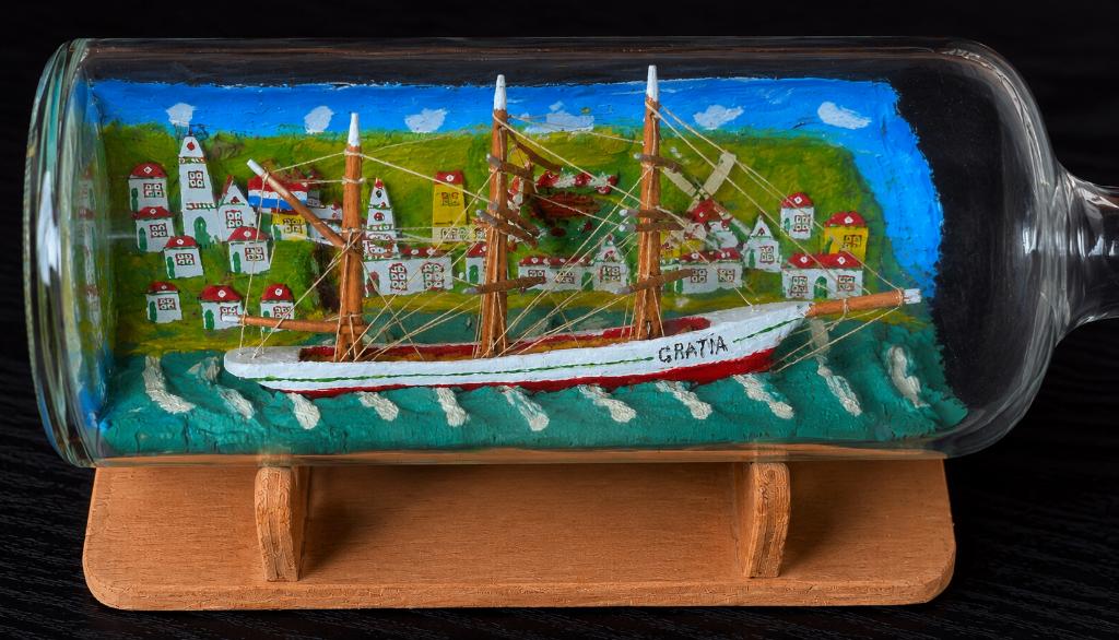 Vintage schip in fles “Gratia” – handgemaakt, Ophalen of Verzenden, Zo goed als nieuw, Overige merken