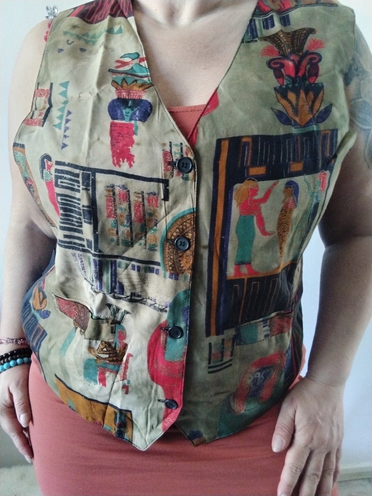 Vintage Egyptische print gilet - Maat L, Meerkleurig, Maat 42/44 (L), Nieuw, Ophalen of Verzenden