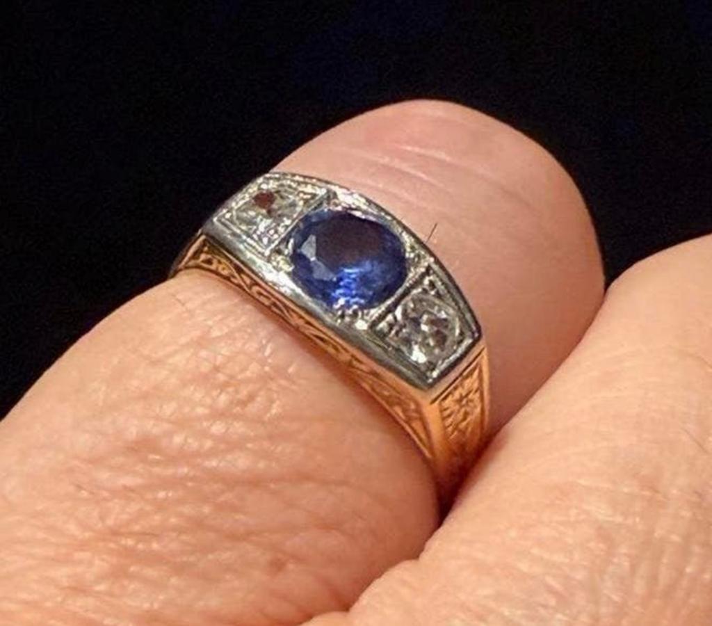 18 karaat gouden ring met natuurlijke diamant en tanzaniet!, 18 tot 19, Ophalen of Verzenden, Dame of Heer, Met edelsteen