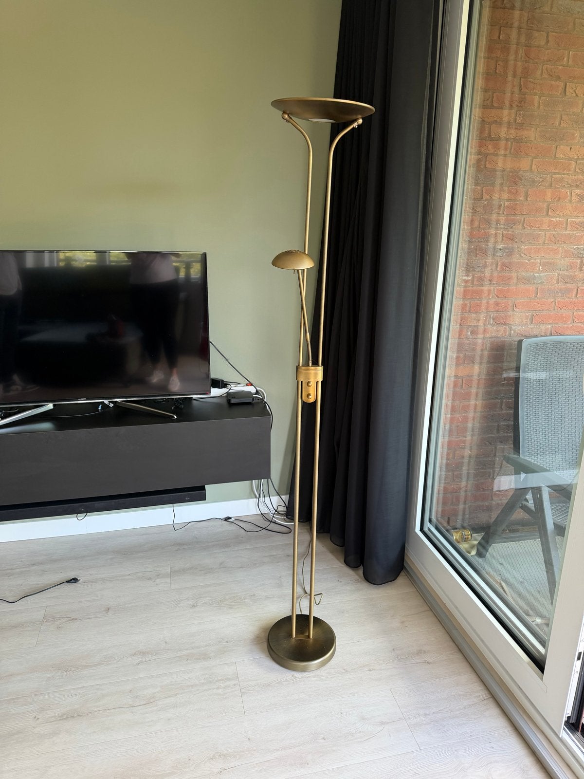 Gouden vloerlamp met leeslamp, Huis en Inrichting, Ophalen, Gebruikt, Metaal, 150 tot 200 cm