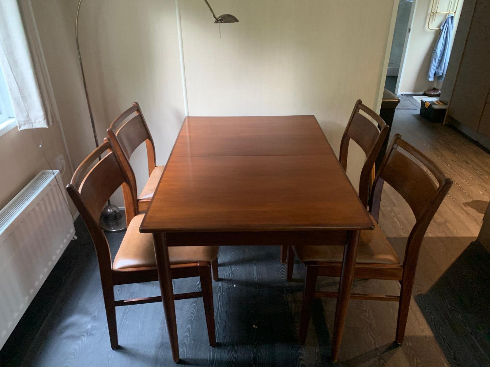 Teak Vintage eethoek japandi eettafel met stoelen, Ophalen, Gebruikt, Japandi vintage, 4 tot 6 stoelen