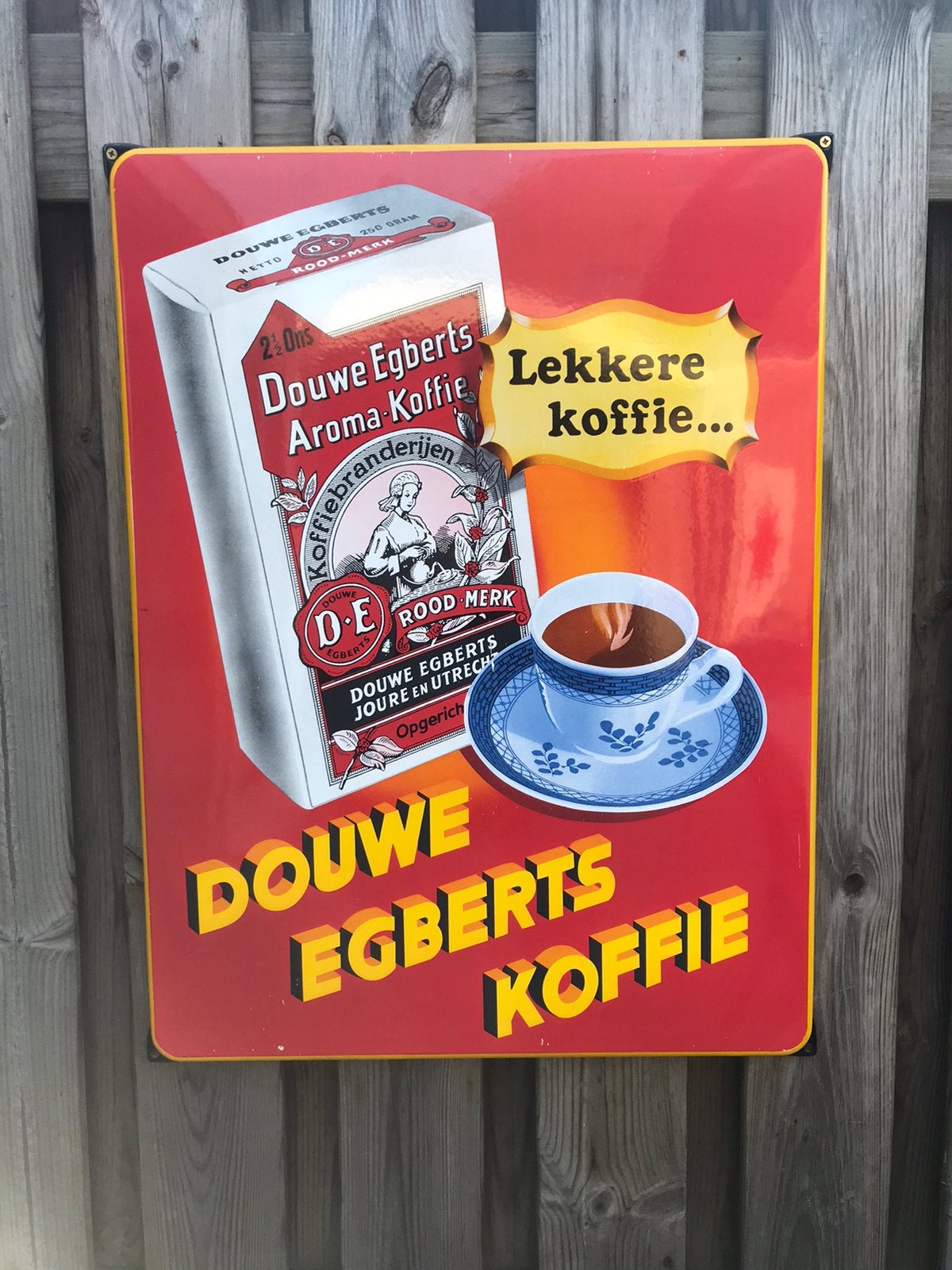 Douwe Egberts emaille reclamebord, Ophalen of Verzenden, Gebruikt, Reclamebord