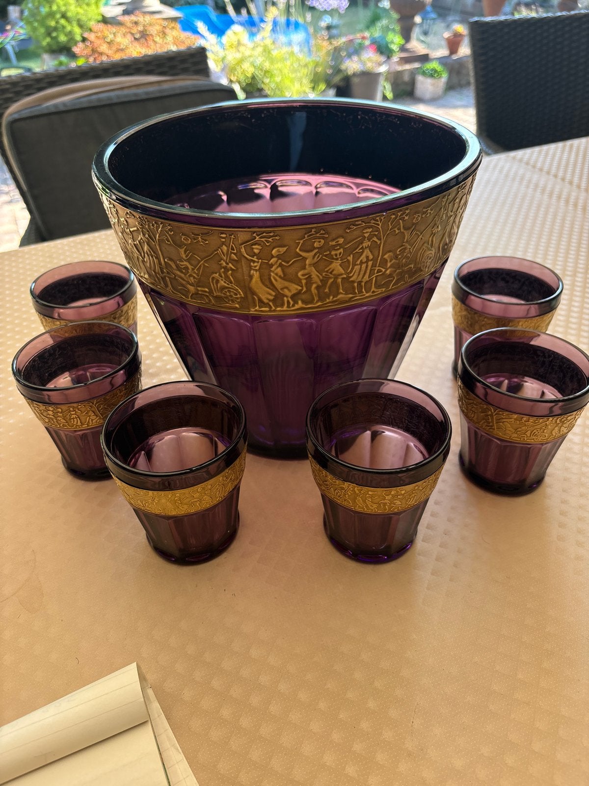 Vintage Walther & Söhne Amethist Glazen IJsbucket Set, Ophalen of Verzenden