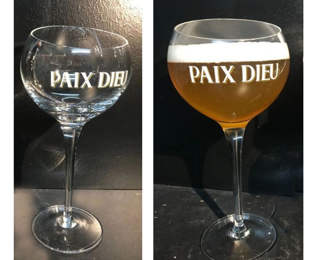 2 PAIX DIEU Bierglazen., Ophalen of Verzenden, Zo goed als nieuw, Glas of Glazen, Overige merken