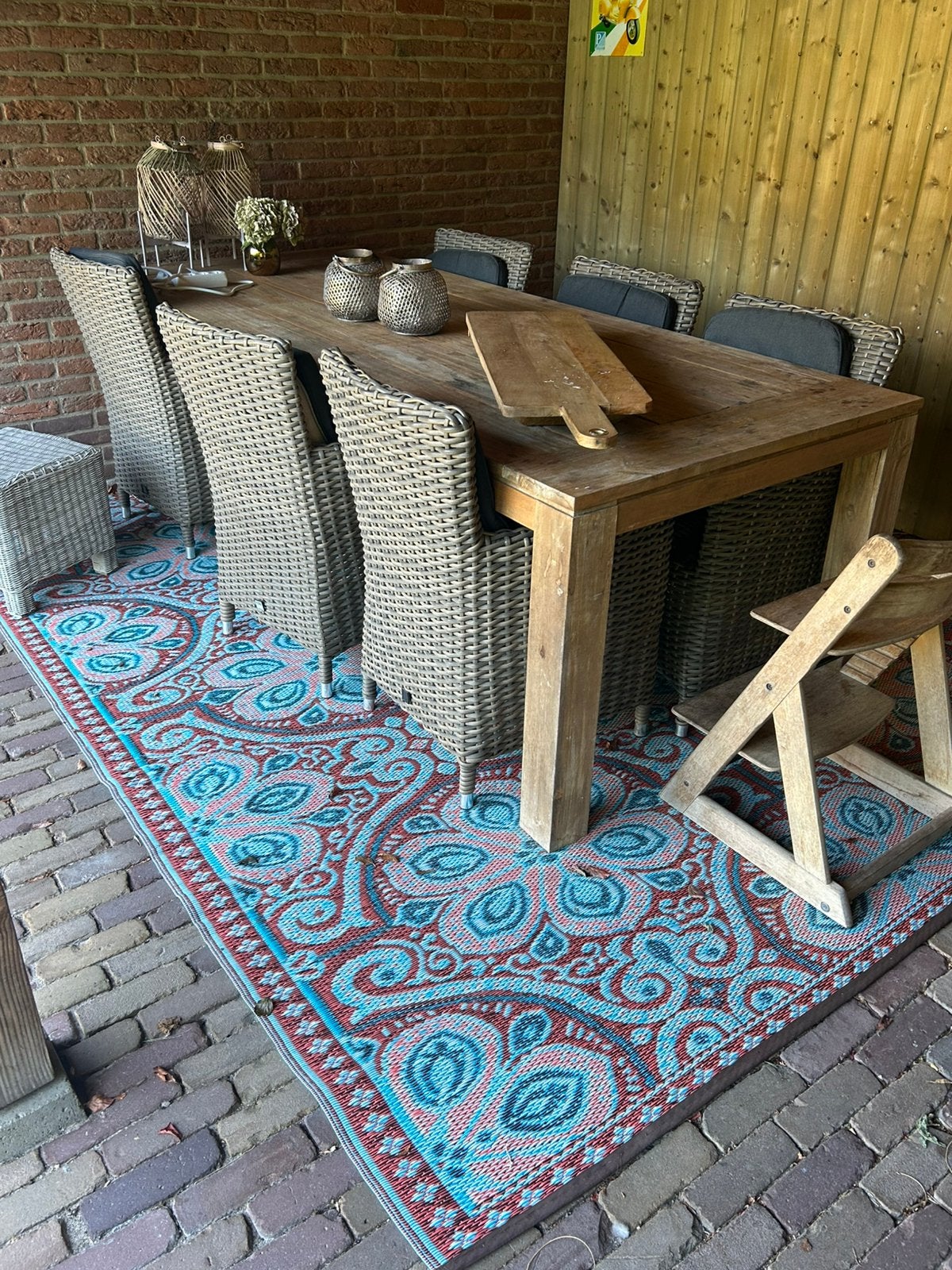 Tuinkleed - buitenkleed, Ophalen, Bohemian zee turquoise met terracotta buitenkleed, 200 cm of meer, Zo goed als nieuw