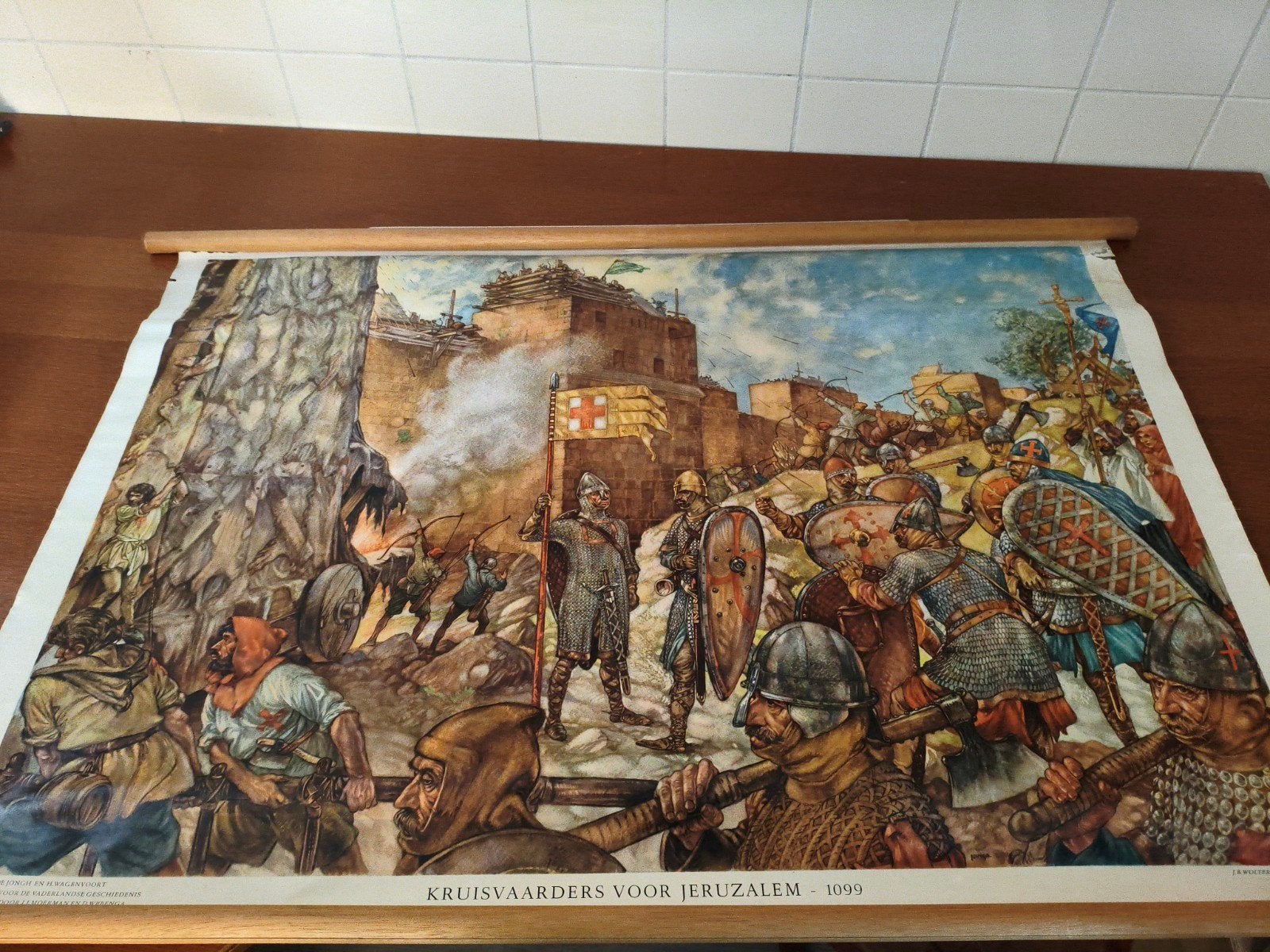 Oude schoolplaat Kruisvaarders voor Jeruzalem 1099, Ophalen of Verzenden