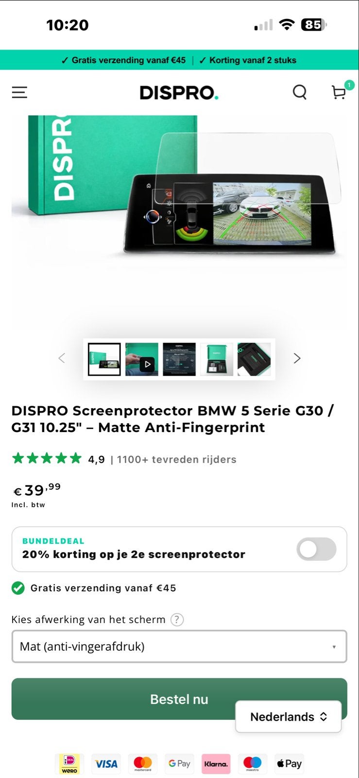 DISPRO Screenprotector BMW 5 Serie G30/G31 10.25" Mat, Auto diversen, Auto-accessoires, Nieuw, Ophalen of Verzenden