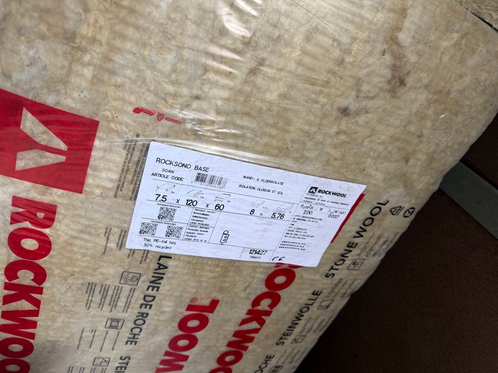 Rockwool Isolatieplaat 7,5x60x120 cm, Ophalen, 4 tot 8 cm, Nieuw, Steenwol