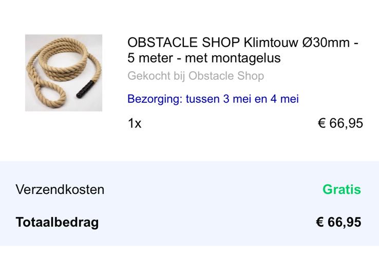 Klimtouw 5m lang en 30mm diameter, Sport en Fitness, Klimsport, Ophalen of Verzenden, Zo goed als nieuw, Klimsport-accessoire