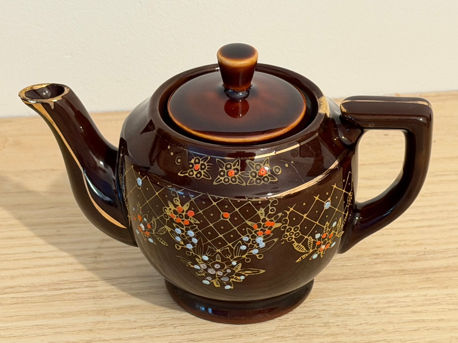 Vintage Japanse Moriage Theepot - Bruin Redware Aardewerk, Huis en Inrichting, Keuken | Servies, Ophalen of Verzenden