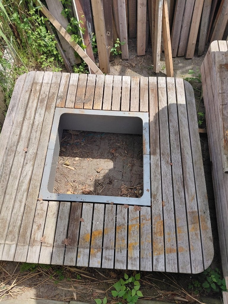 Robuuste houten plantenbakken inclusief 4 banken, Tuin en Terras, Bloembakken en Plantenbakken, Ophalen, Gebruikt, Vierkant, Balkon