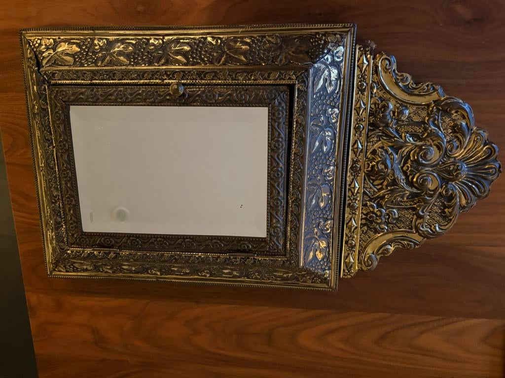 Antiek Napoleon III spiegelkastje - brocante wandkastje, Antiek en Kunst, Curiosa en Brocante, Ophalen