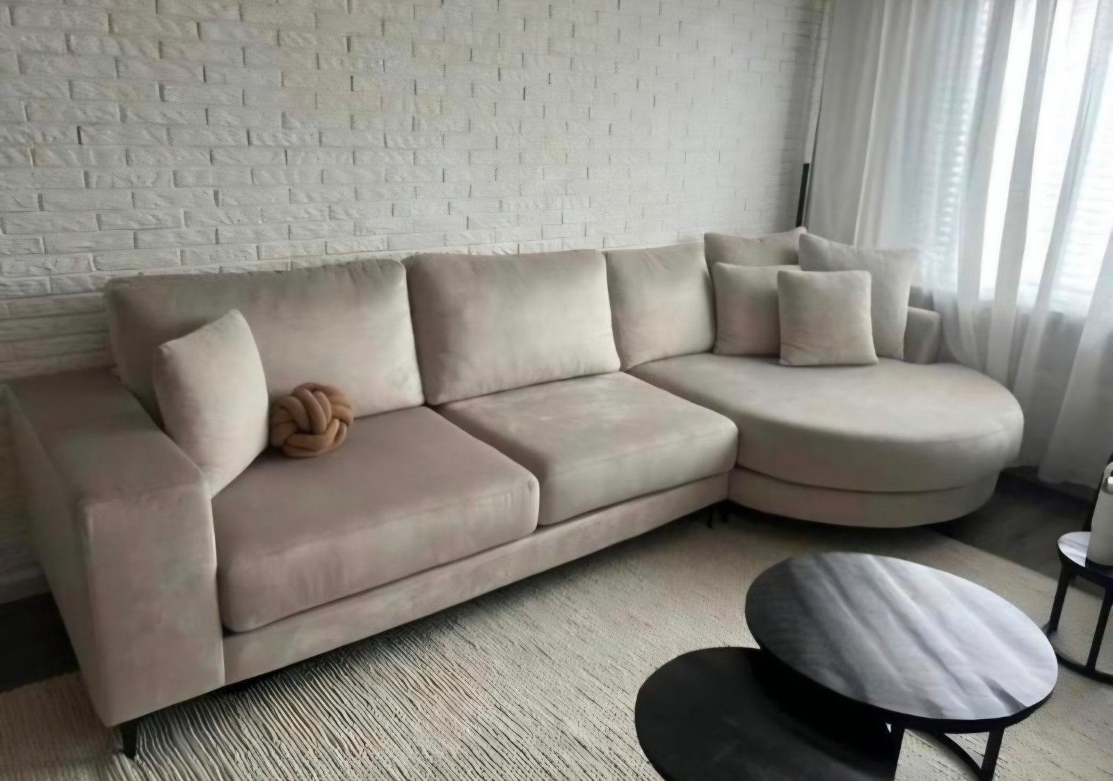 Zo goed als nieuwe beige hoekbank met ronde hoek, Ophalen