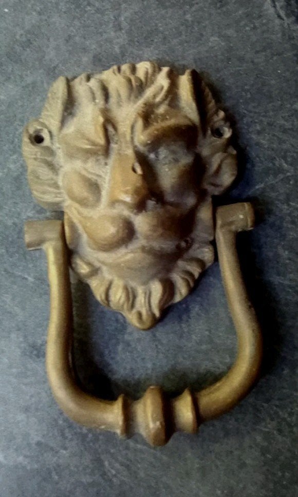 Antieke bronzen deurklopper met leeuwenkop _ 1,2 kilo brons, Ophalen of Verzenden
