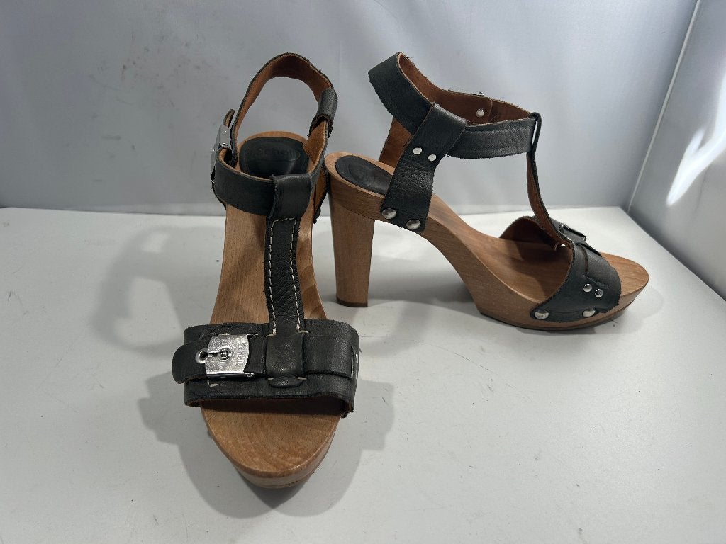 Scholl, maat 39 houten sandalen met groene riempjes, Scholl, Verzenden, Sandalen of Muiltjes, Zo goed als nieuw