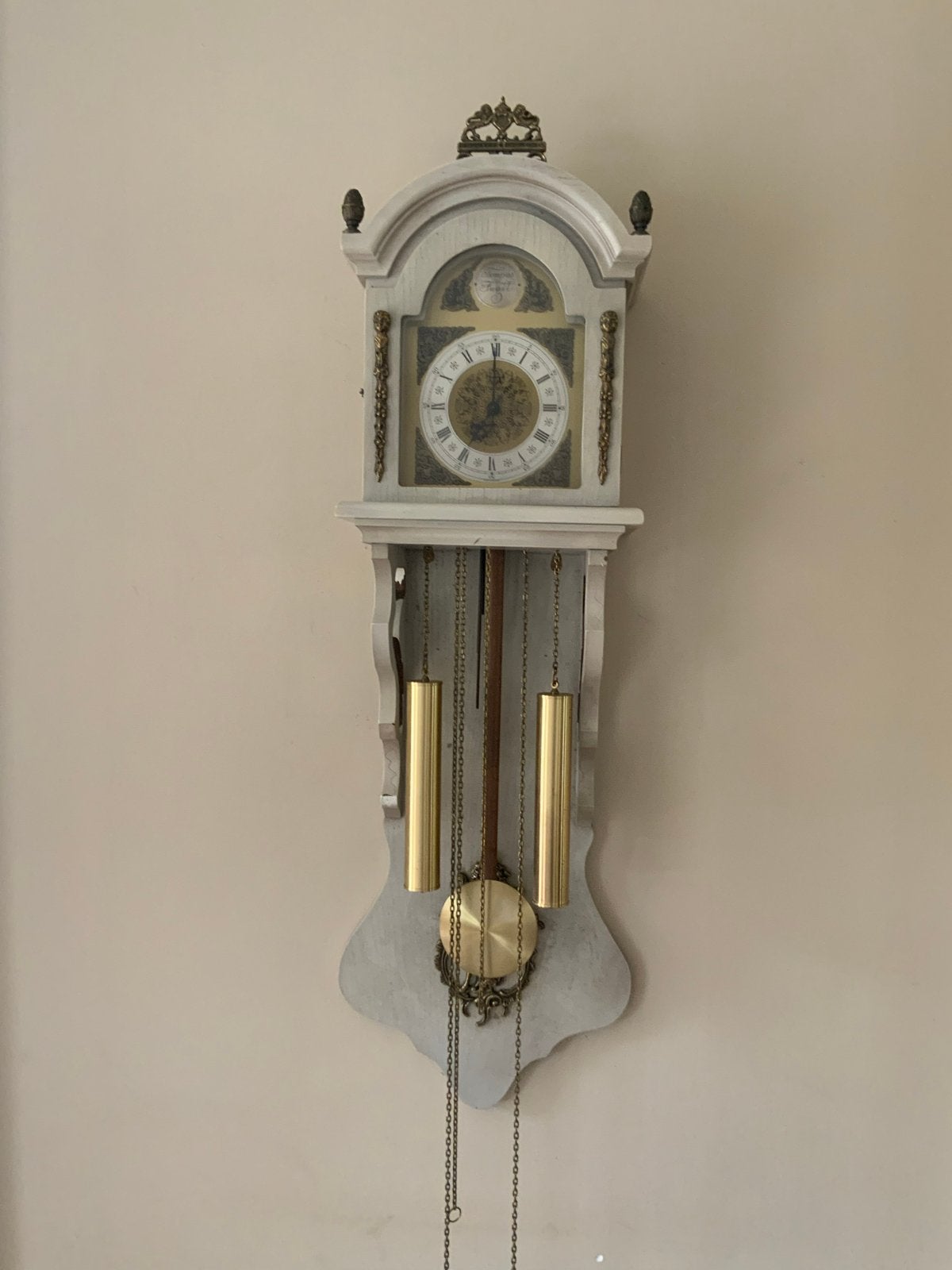 Antieke wandklok - Tempus Fugit - met slinger en gewichten, Ophalen of Verzenden