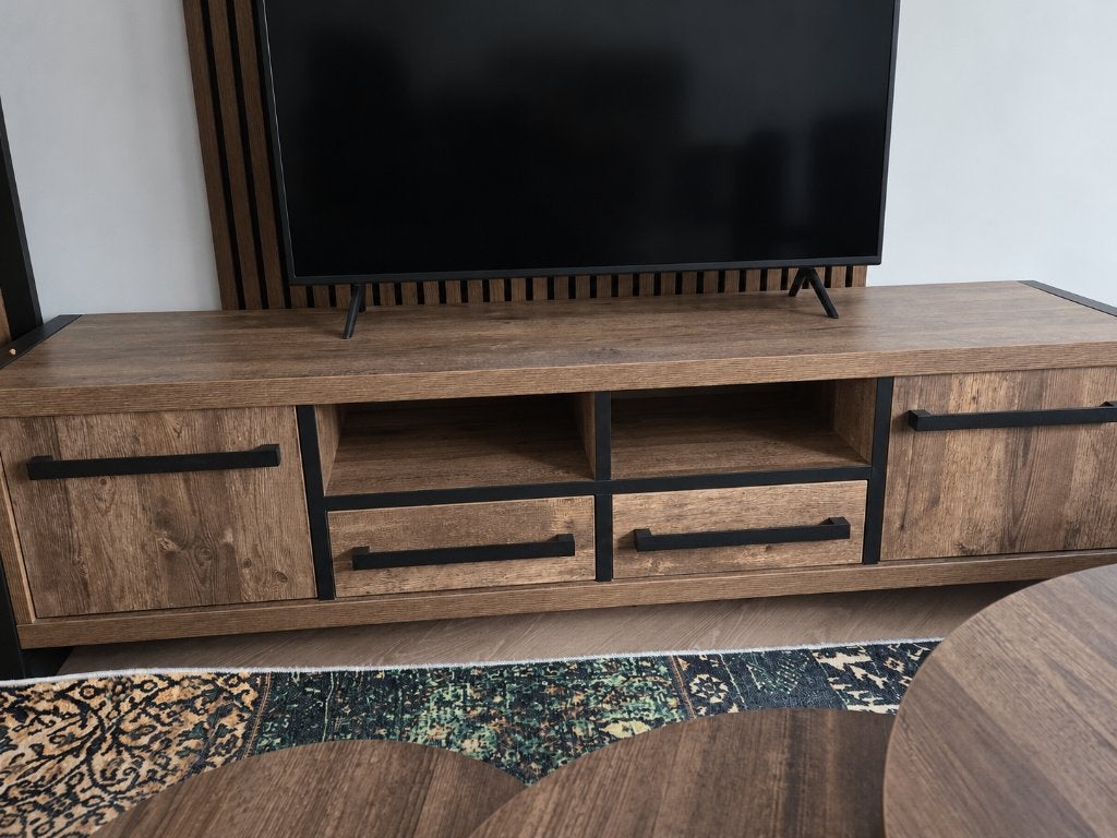 Wisconsin TV-dressoir – Lamulux Mokka, Ophalen, Kunststof, 150 tot 200 cm, Zo goed als nieuw