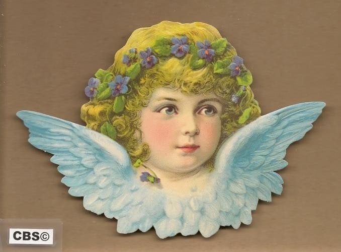 Engel met bloemhaarband blauw poezieplaatjes 5046, Verzamelen, Ophalen of Verzenden