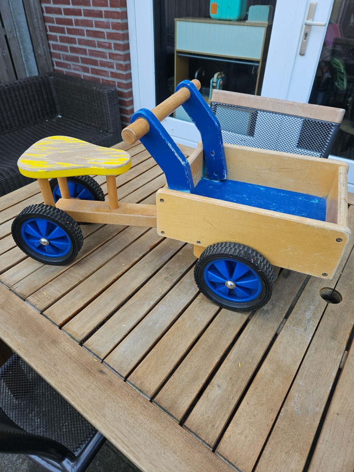 Houten loopfiets met bak - Allehand Design, Ophalen, Gebruikt, Loopfiets